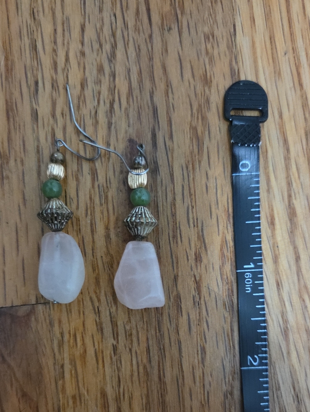 Rose Quartz Drop Earrings with Green Accents